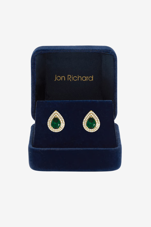 JON RICHARD GOLD PLATE CUBIC ZIRCONIA EMERALD PEAR STUD EARRING