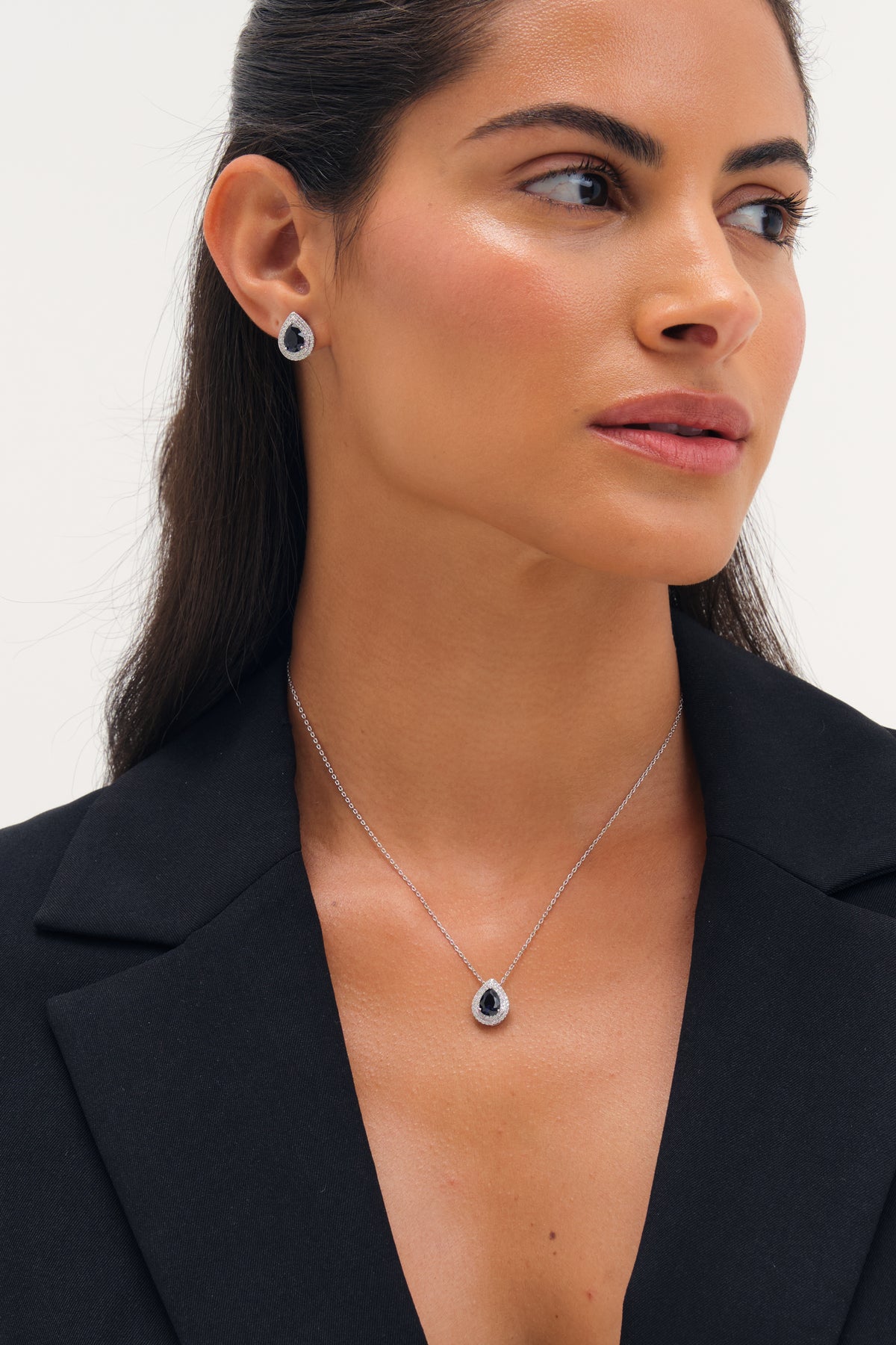 JON RICHARD RHODIUM PLATE CUBIC ZIRCONIA SAPPHIRE STUD EARRING