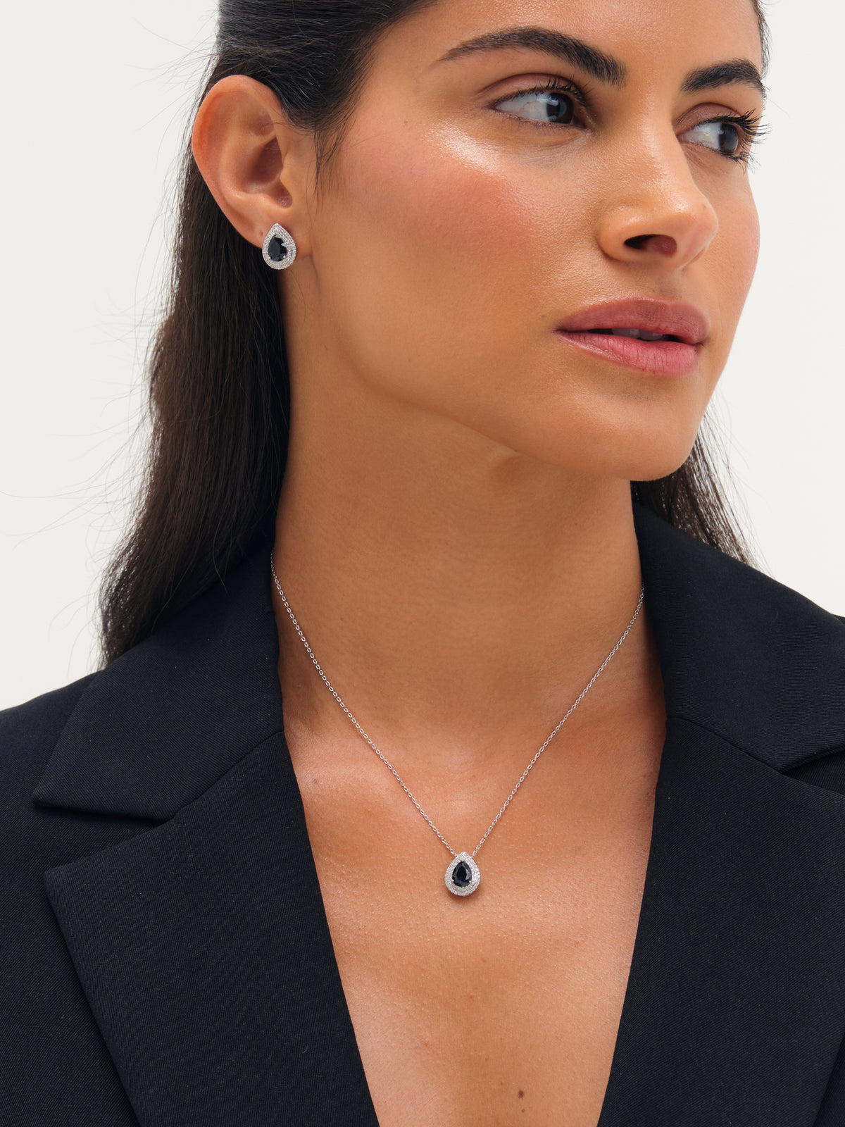 Jon Richard Rhodium Plated Cubic Zirconia Sapphire Pear Pendant