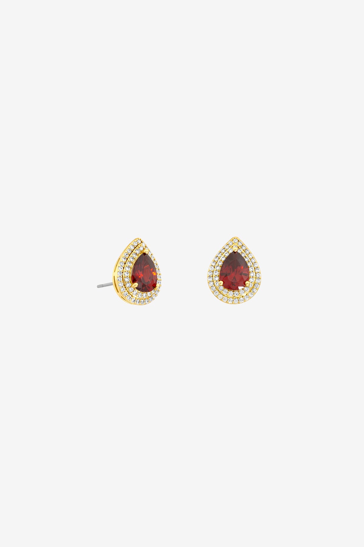JON RICHARD GOLD PLATE CUBIC ZIRCONIA GARNET PEAR STUD EARRING