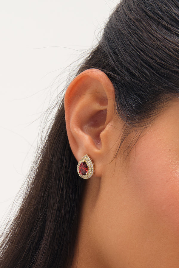 JON RICHARD GOLD PLATE CUBIC ZIRCONIA GARNET PEAR STUD EARRING