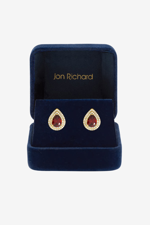 JON RICHARD GOLD PLATE CUBIC ZIRCONIA GARNET PEAR STUD EARRING