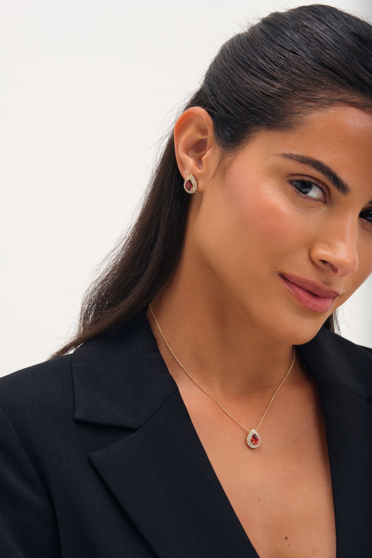Jon Richard Gold Plated Cubic Zirconia Garnet Pear Pendant