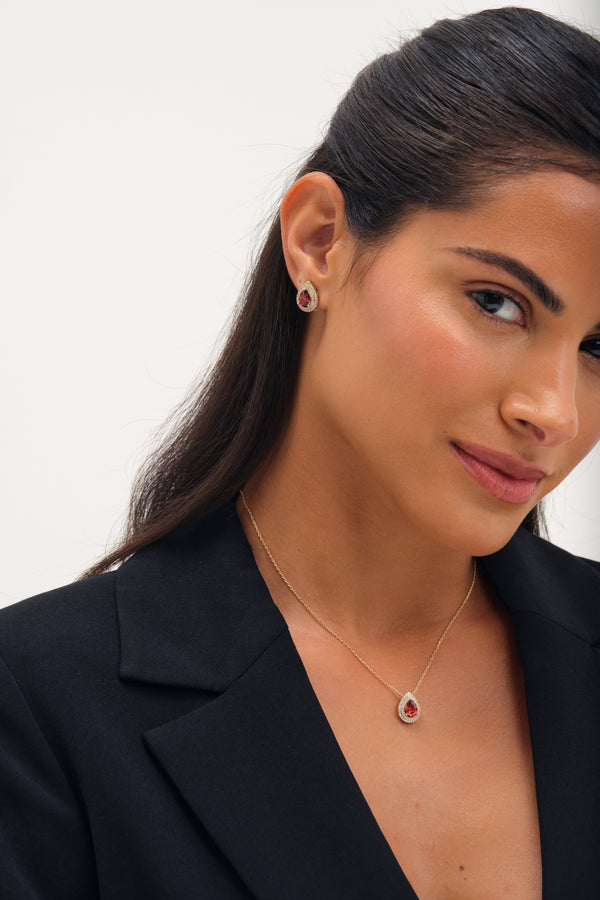 Jon Richard Gold Plated Cubic Zirconia Garnet Pear Pendant
