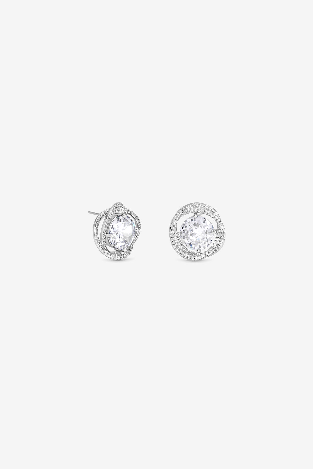 JON RICHARD RHODIUM PLATE CUBIC ZIRCONIA TWIST HALO STUD EARRING