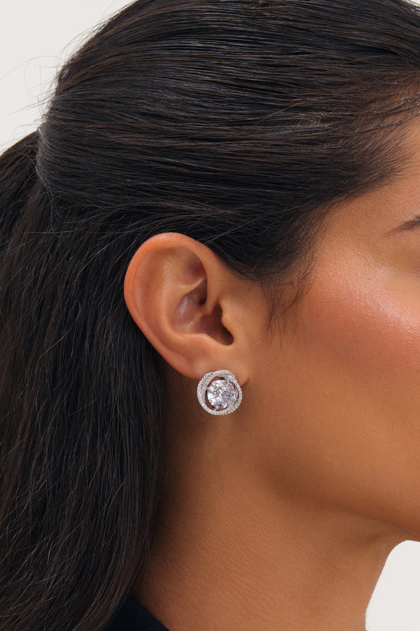 JON RICHARD RHODIUM PLATE CUBIC ZIRCONIA TWIST HALO STUD EARRING