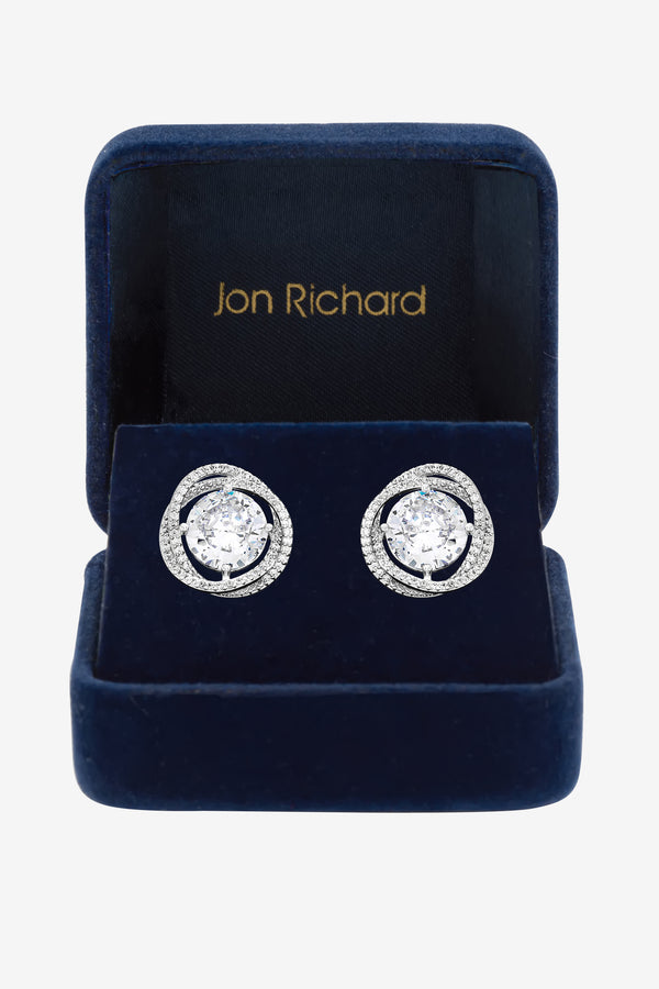 JON RICHARD RHODIUM PLATE CUBIC ZIRCONIA TWIST HALO STUD EARRING