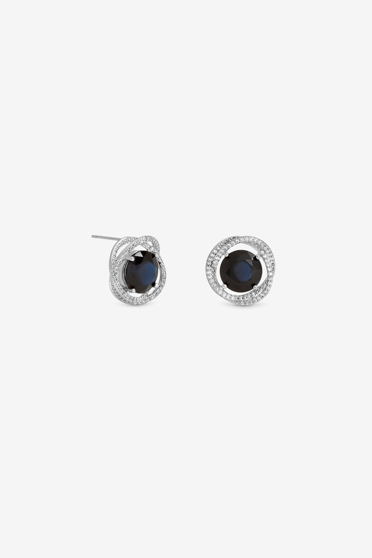JON RICHARD RHODIUM PLATE CUBIC ZIRCONIA TWIST HALO SAPPHIRE  STUD EARRING