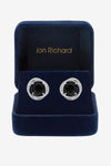 JON RICHARD RHODIUM PLATE CUBIC ZIRCONIA TWIST HALO SAPPHIRE  STUD EARRING