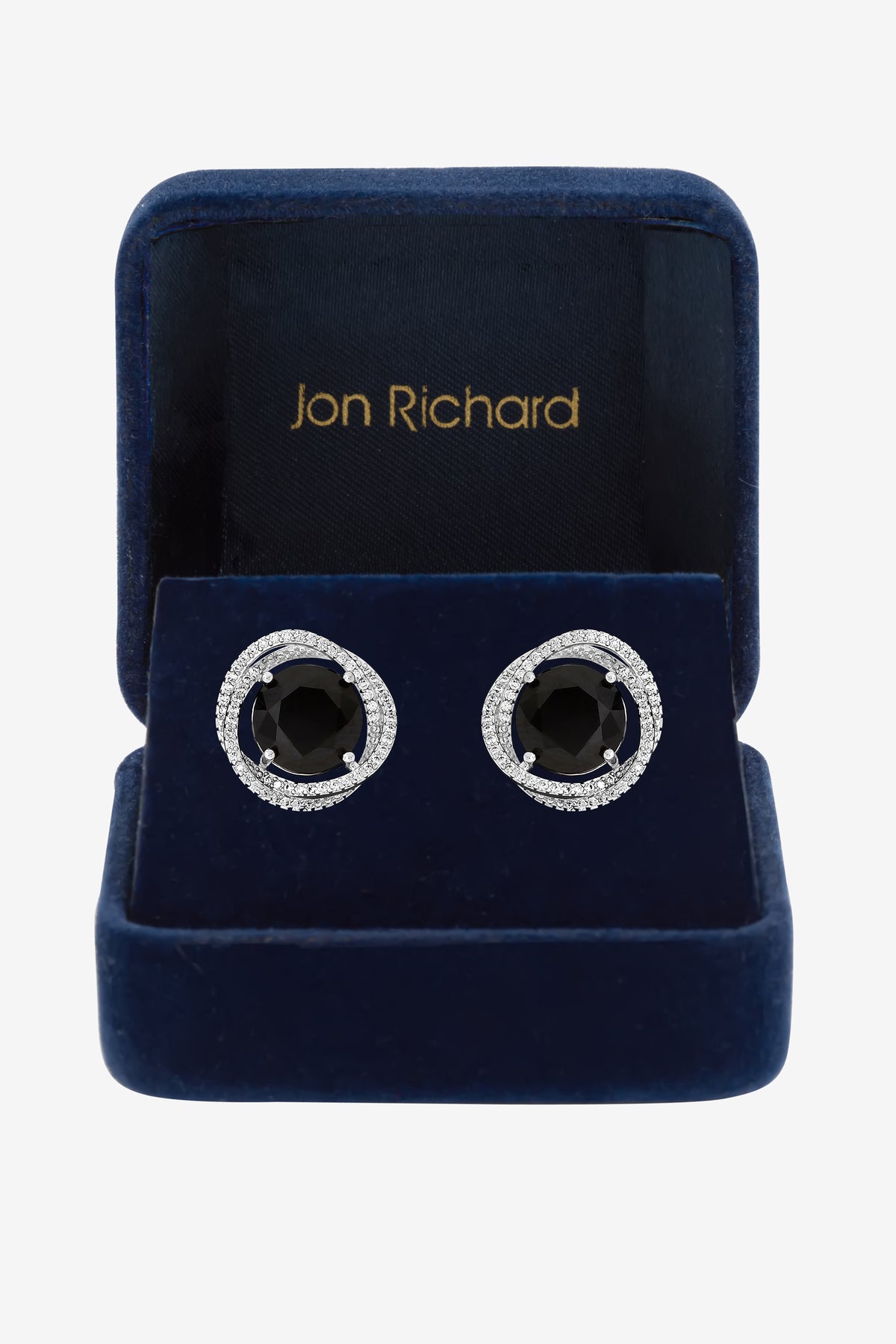 JON RICHARD RHODIUM PLATE CUBIC ZIRCONIA TWIST HALO SAPPHIRE  STUD EARRING