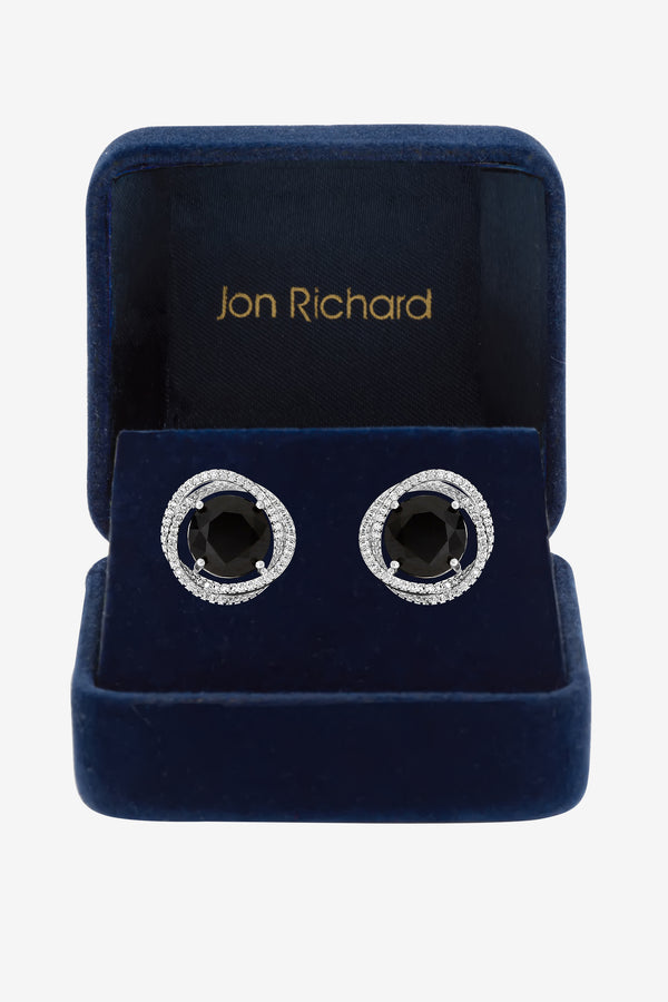 JON RICHARD RHODIUM PLATE CUBIC ZIRCONIA TWIST HALO SAPPHIRE  STUD EARRING