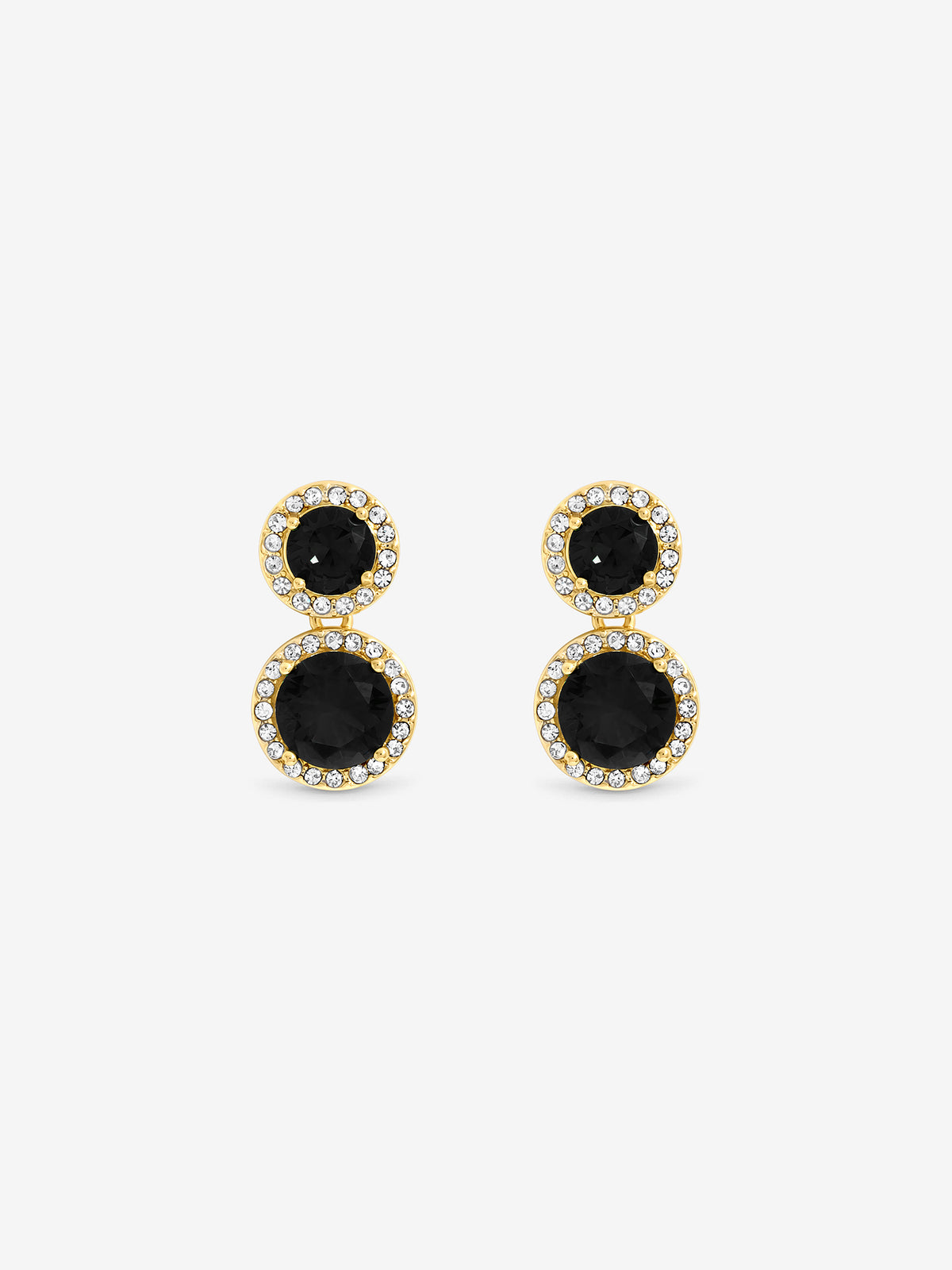 Jon Richard Gold Plated Cubic Zirconia Jet Double Halo Drop Earrings