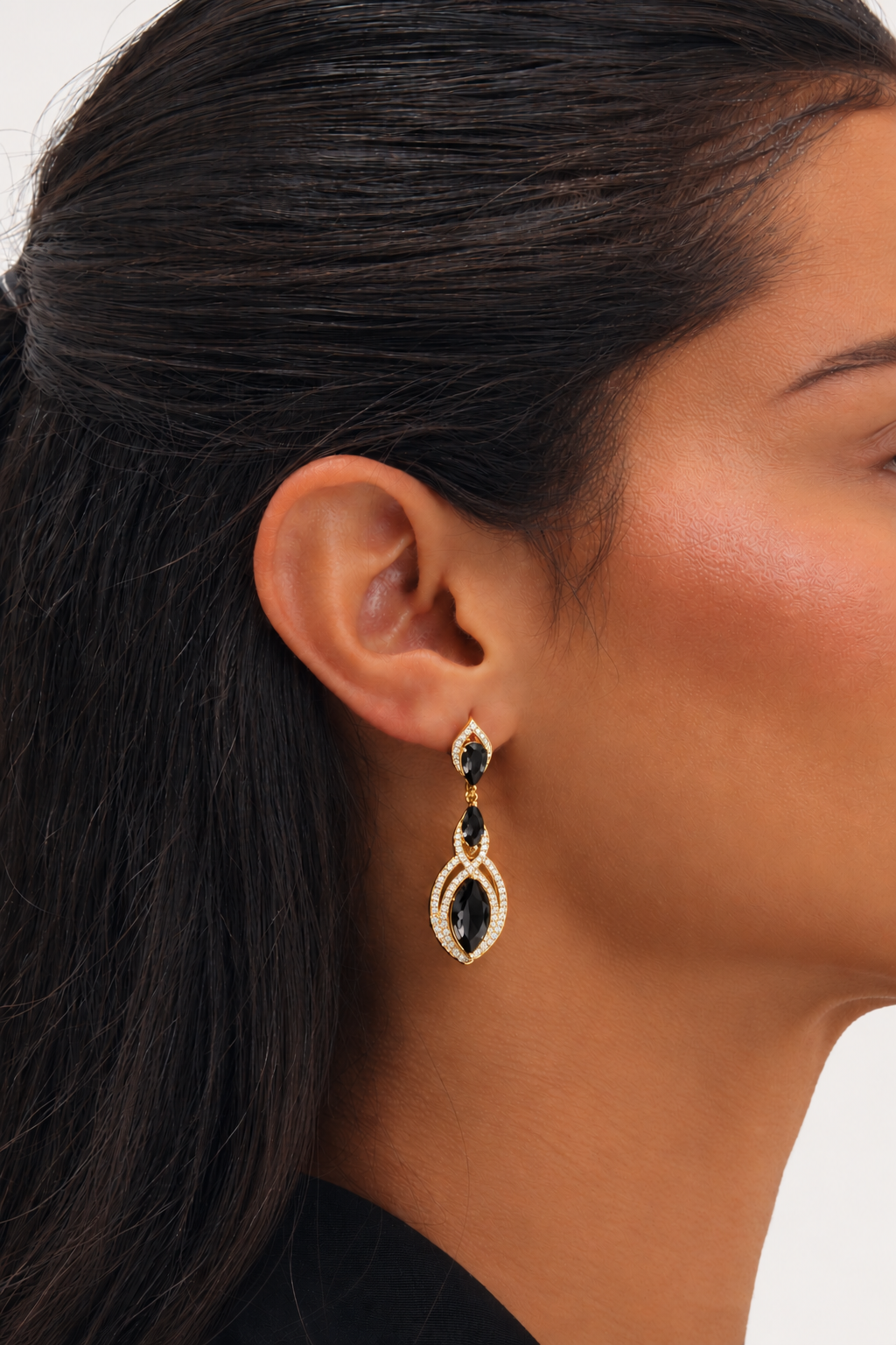 Jon Richard Gold Plated And Jet Navette Drop Earrings