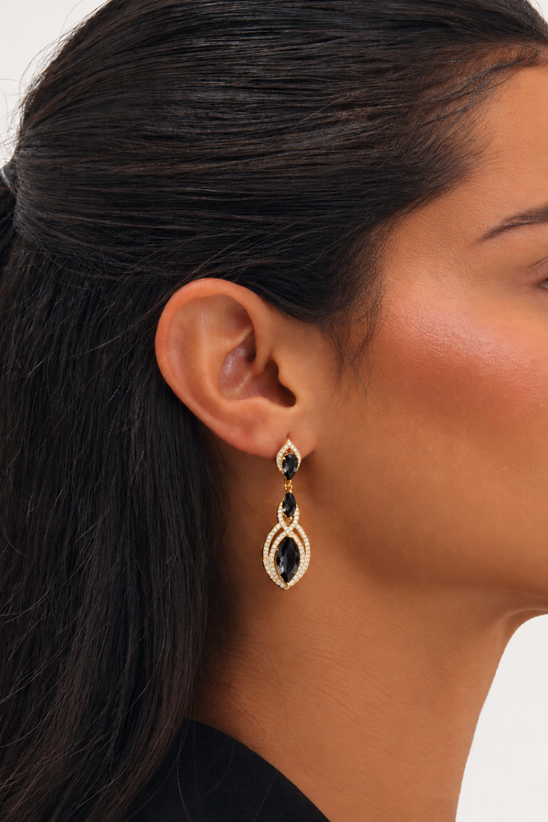 Jon Richard Gold Plated And Jet Navette Drop Earrings