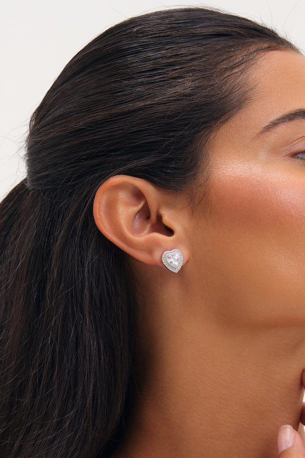 JON RICHARD RHODIUM PLATE AND PAVE HEART HALO STUD EARRING