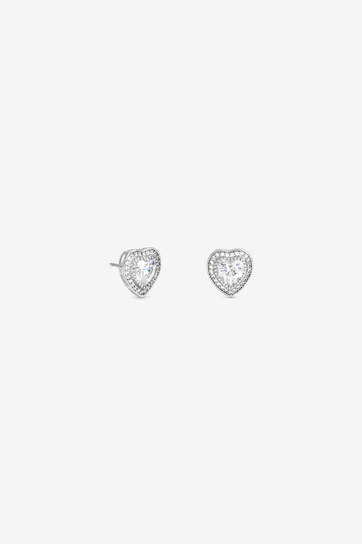 JON RICHARD RHODIUM PLATE AND PAVE HEART HALO STUD EARRING