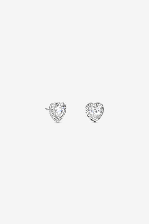 JON RICHARD RHODIUM PLATE AND PAVE HEART HALO STUD EARRING