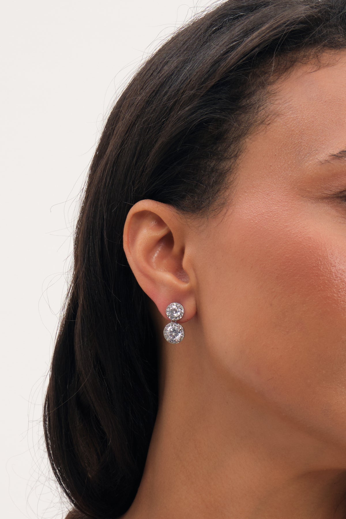 Jon Richard Rhodium Plated Cubic Zirconia Double Halo Drop Earrings