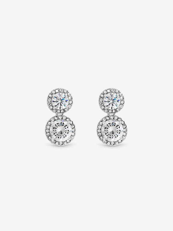 Jon Richard Rhodium Plated Cubic Zirconia Double Halo Drop Earrings