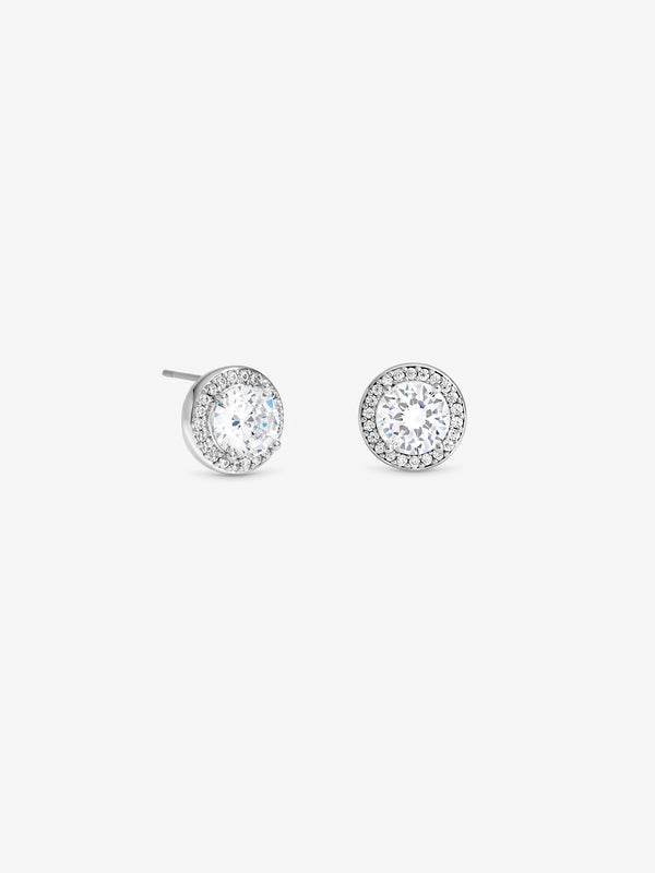 Jon Richard Rhodium Plated Cubic Zirconia Halo Stud Earrings