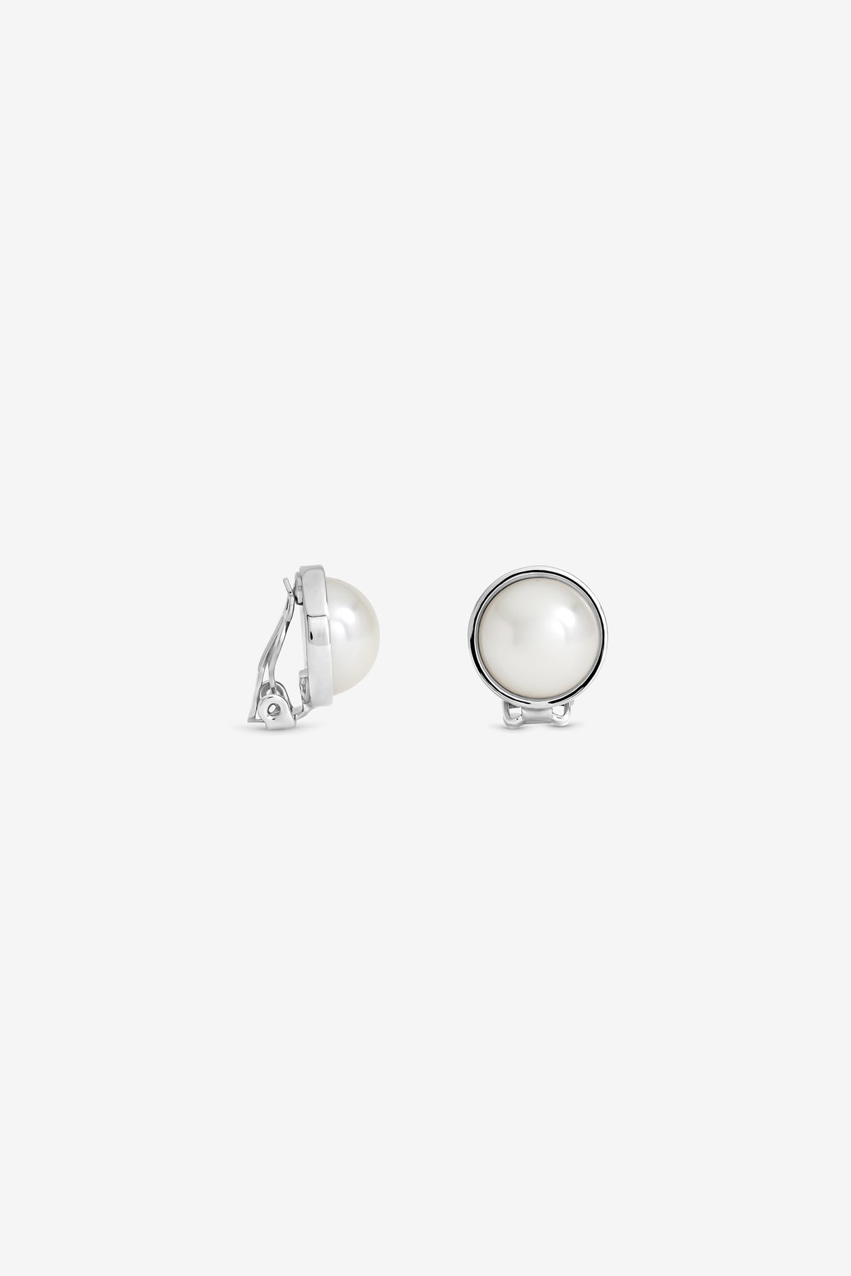 JON RICHARD RHODIUM PLATE AND PEARL CLIP EARRING