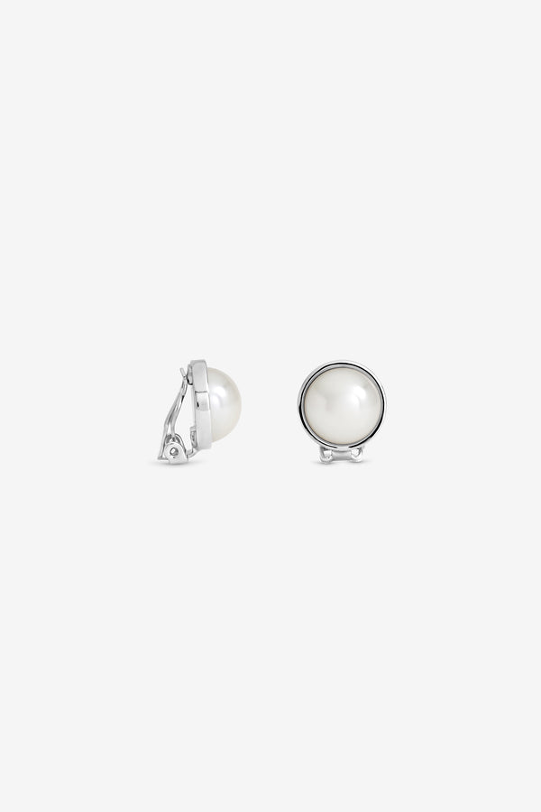 JON RICHARD RHODIUM PLATE AND PEARL CLIP EARRING