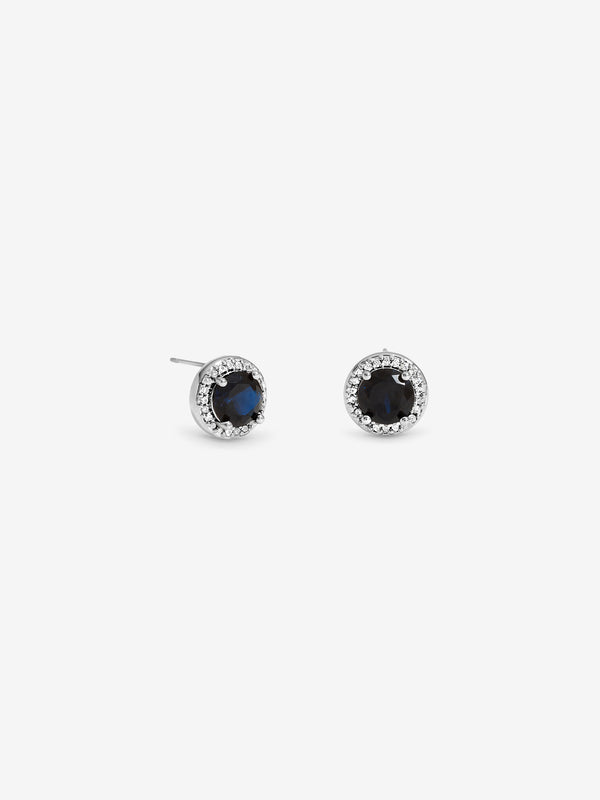 Jon Richard Rhodium Plated Cubic Zirconia Sapphire Halo Stud Earrings