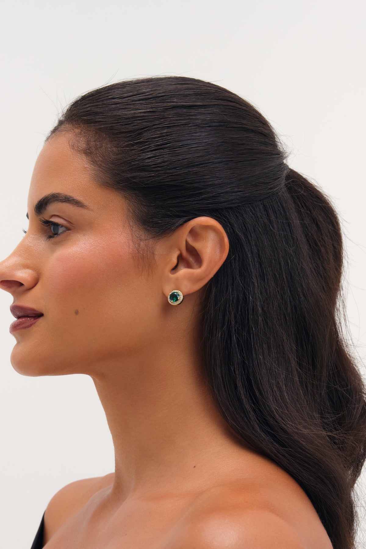 JON RICHARD GOLD PLATE CUBIC ZIRCONIA EMERALD HALO STUD EARRING