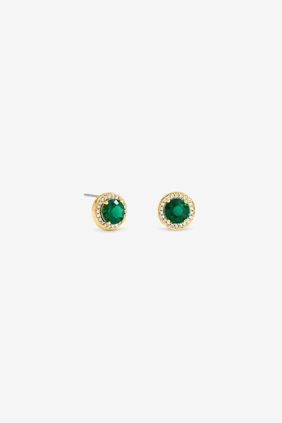 JON RICHARD GOLD PLATE CUBIC ZIRCONIA EMERALD HALO STUD EARRING