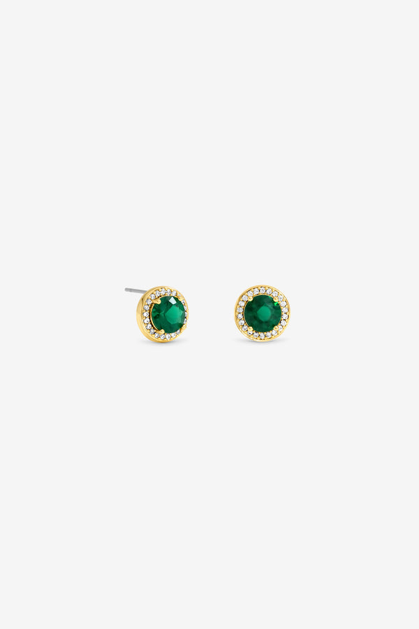 JON RICHARD GOLD PLATE CUBIC ZIRCONIA EMERALD HALO STUD EARRING
