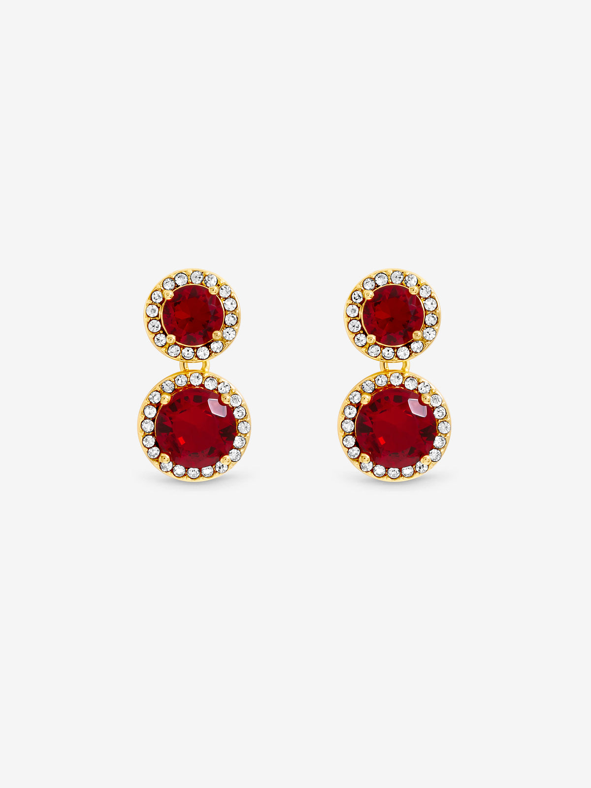 Jon Richard Gold Plated Cubic Zirconia Ruby Double Halo Drop Earrings