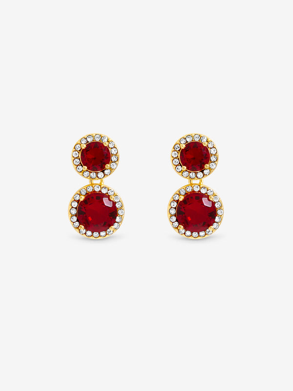 Jon Richard Gold Plated Cubic Zirconia Ruby Double Halo Drop Earrings