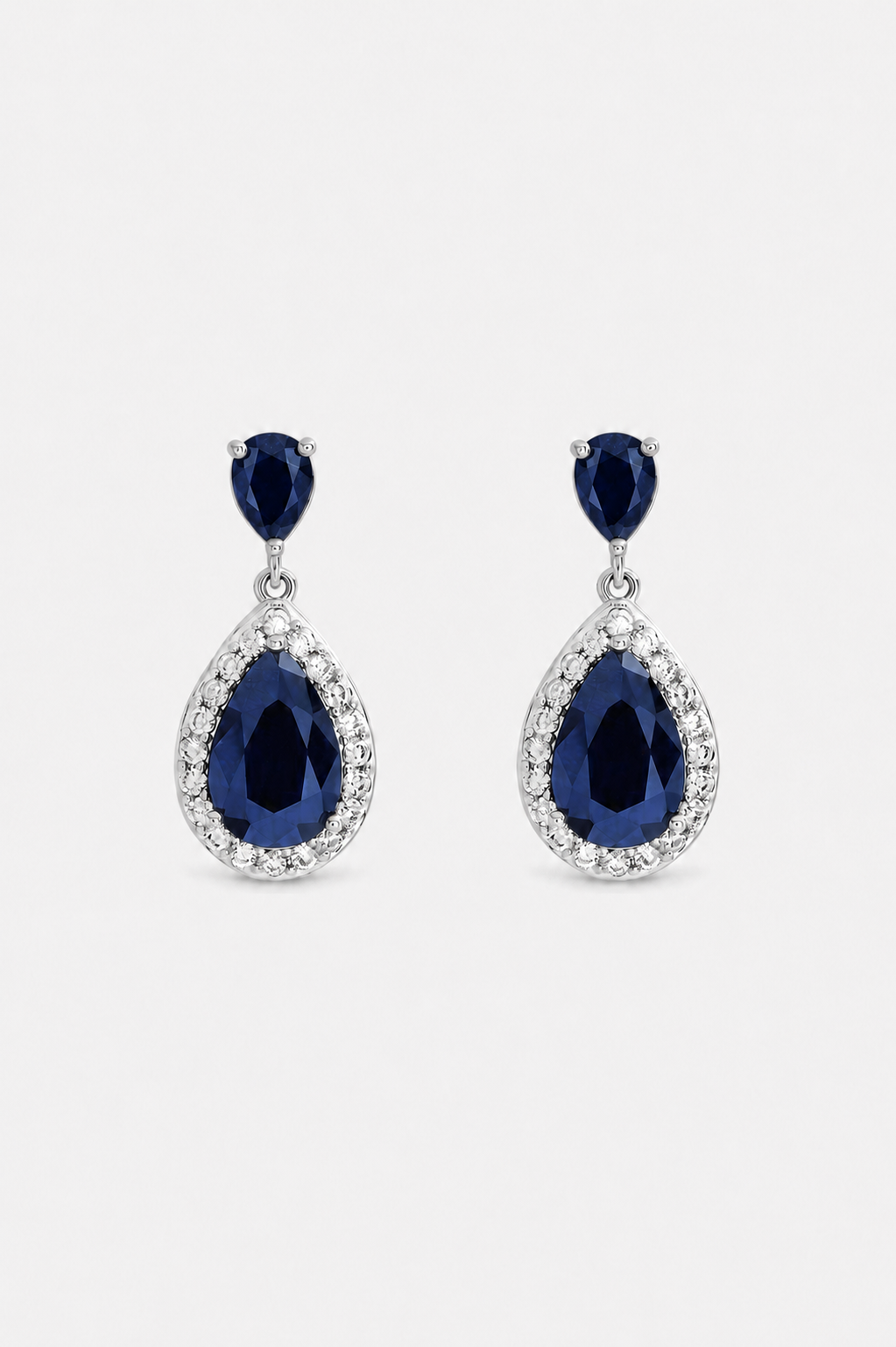 Jon Richard Rhodium Plated Cubic Zirconia Sapphire Pear Drop Earrings