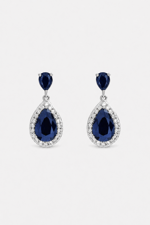 Jon Richard Rhodium Plated Cubic Zirconia Sapphire Pear Drop Earrings