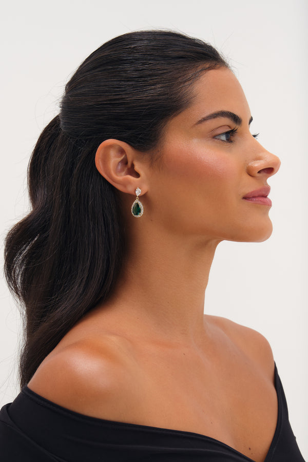JON RICHARD GOLD PLATE CUBIC ZIRCONIA EMERALD PEAR DROP EARRING