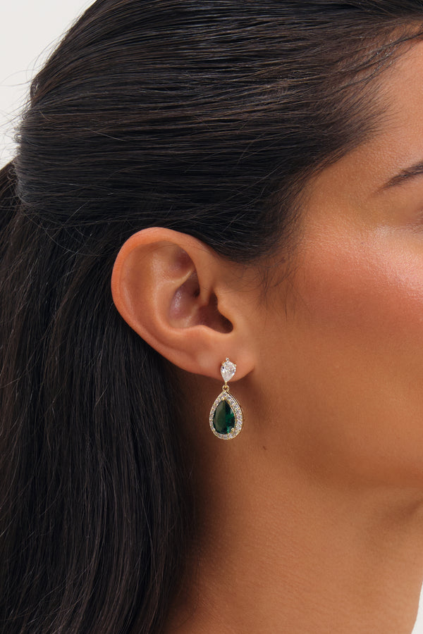 JON RICHARD GOLD PLATE CUBIC ZIRCONIA EMERALD PEAR DROP EARRING