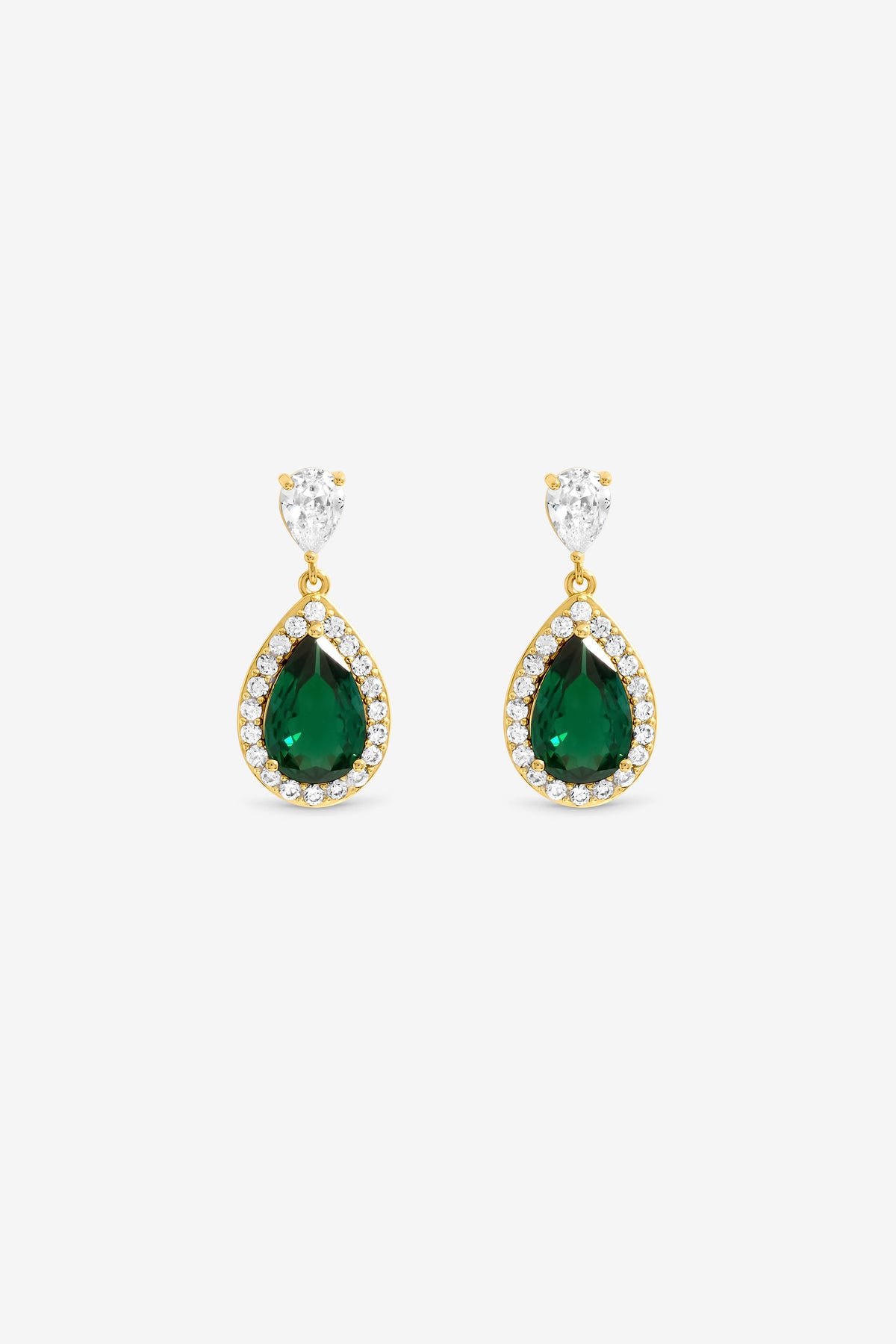 JON RICHARD GOLD PLATE CUBIC ZIRCONIA EMERALD PEAR DROP EARRING