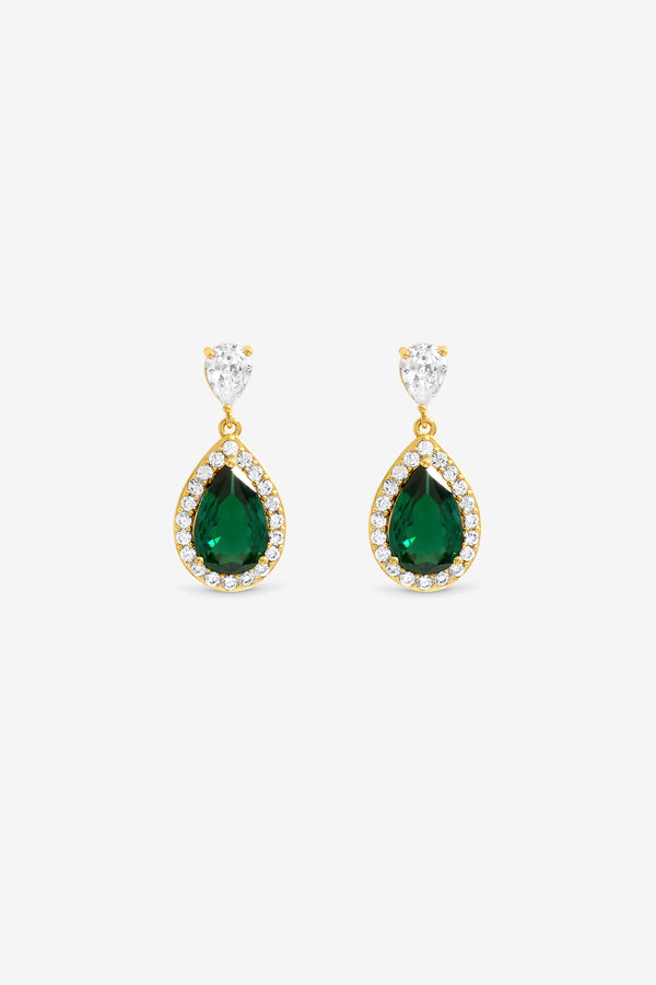 JON RICHARD GOLD PLATE CUBIC ZIRCONIA EMERALD PEAR DROP EARRING