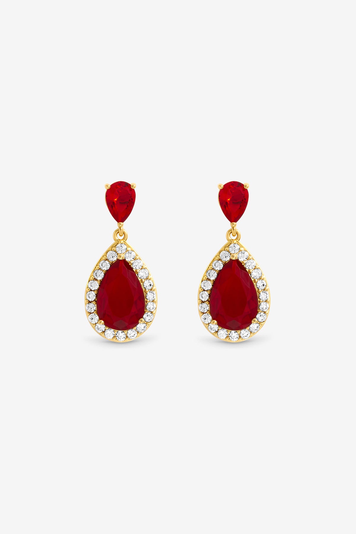 Jon Richard Gold Plated Cubic Zirconia Ruby Pear Drop Earrings