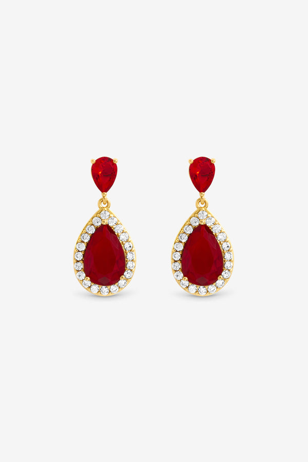 Jon Richard Gold Plated Cubic Zirconia Ruby Pear Drop Earrings