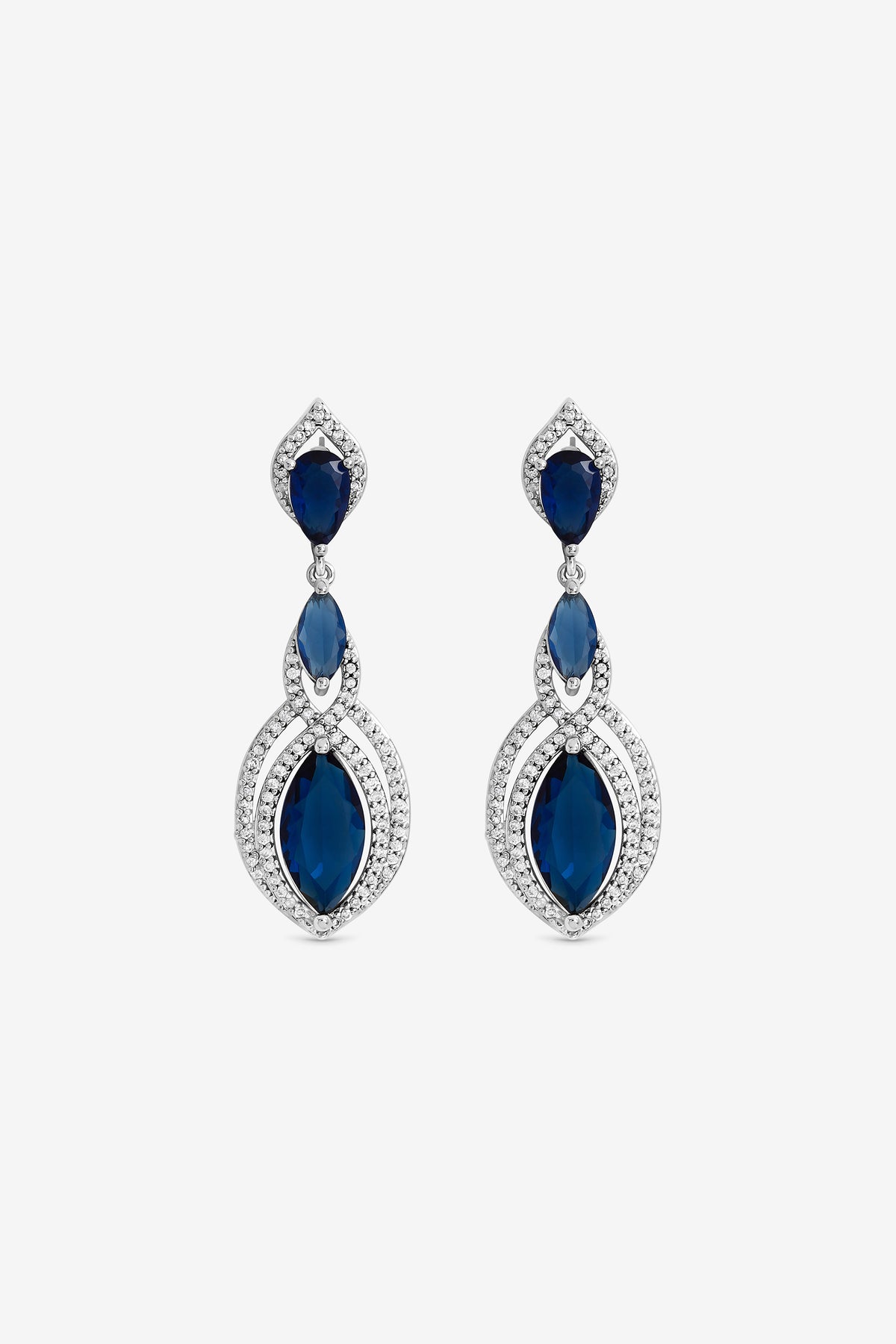 JON RICHARD RHODIUM AND SAPPHIRE NAVETTE DROP