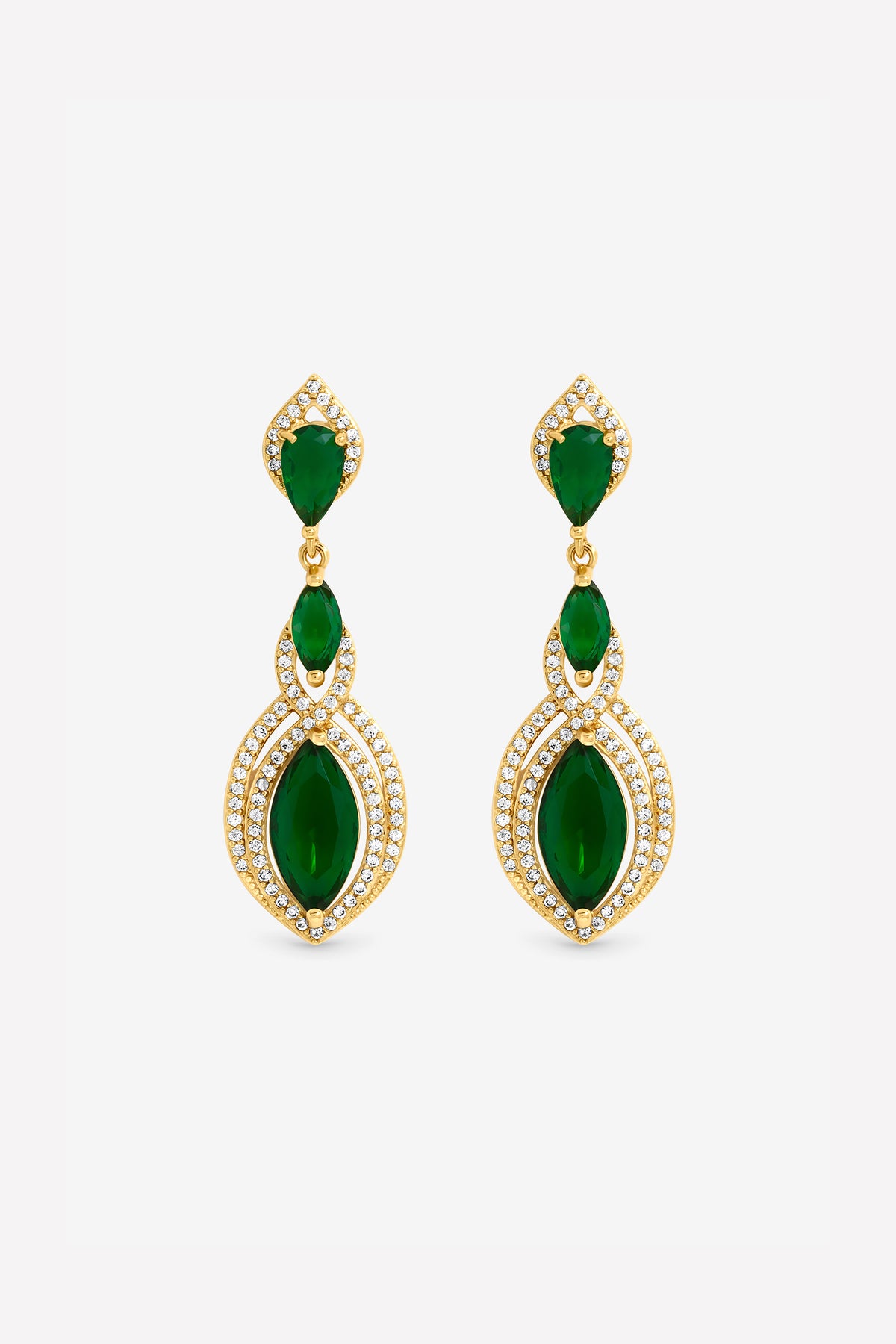 Jon Richard Gold Plated And Emerald Navette Drop Earrings