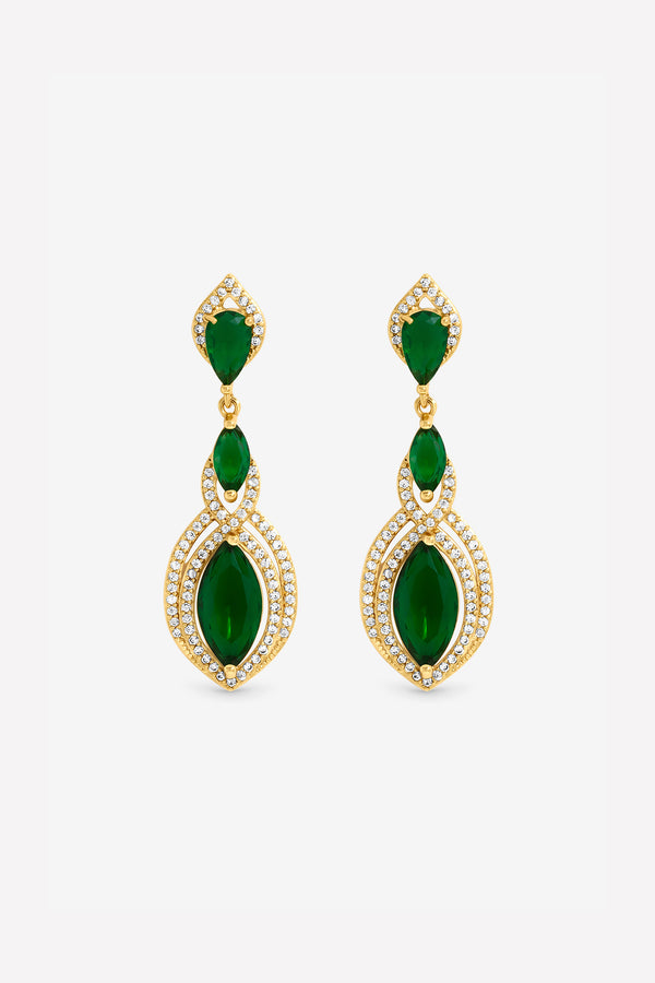 Jon Richard Gold Plated And Emerald Navette Drop Earrings