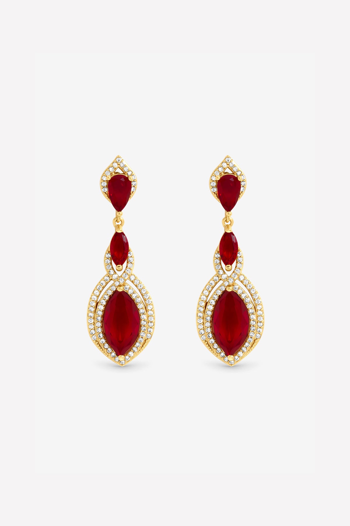 Jon Richard Gold Plated And Ruby Navette Drop Earrings