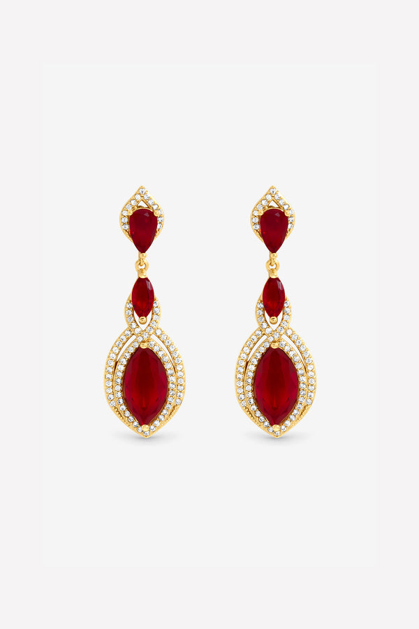 Jon Richard Gold Plated And Ruby Navette Drop Earrings