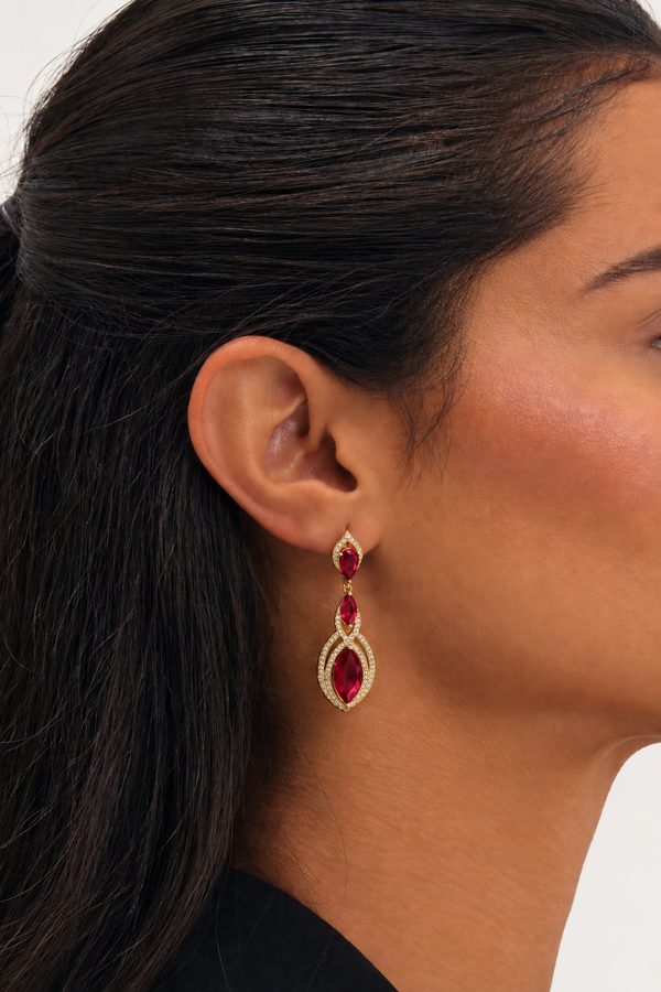 Jon Richard Gold Plated And Ruby Navette Drop Earrings