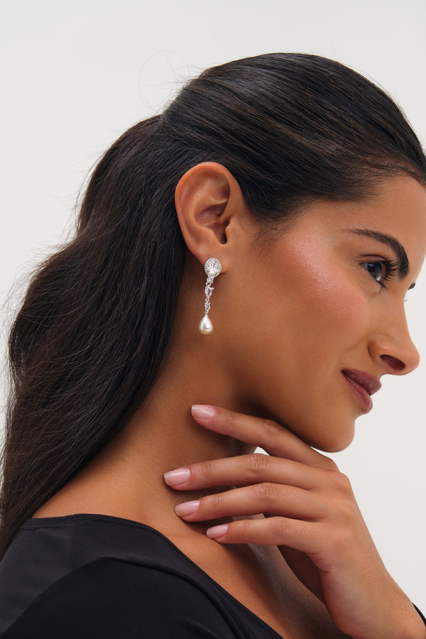 JON RICHARD RHODIUM PLATE AND PEARL MULTISTONE DROP EARRING