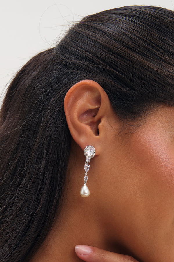 JON RICHARD RHODIUM PLATE AND PEARL MULTISTONE DROP EARRING
