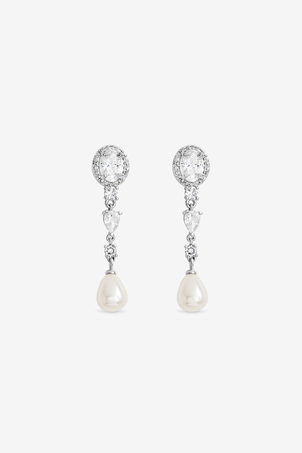 JON RICHARD RHODIUM PLATE AND PEARL MULTISTONE DROP EARRING