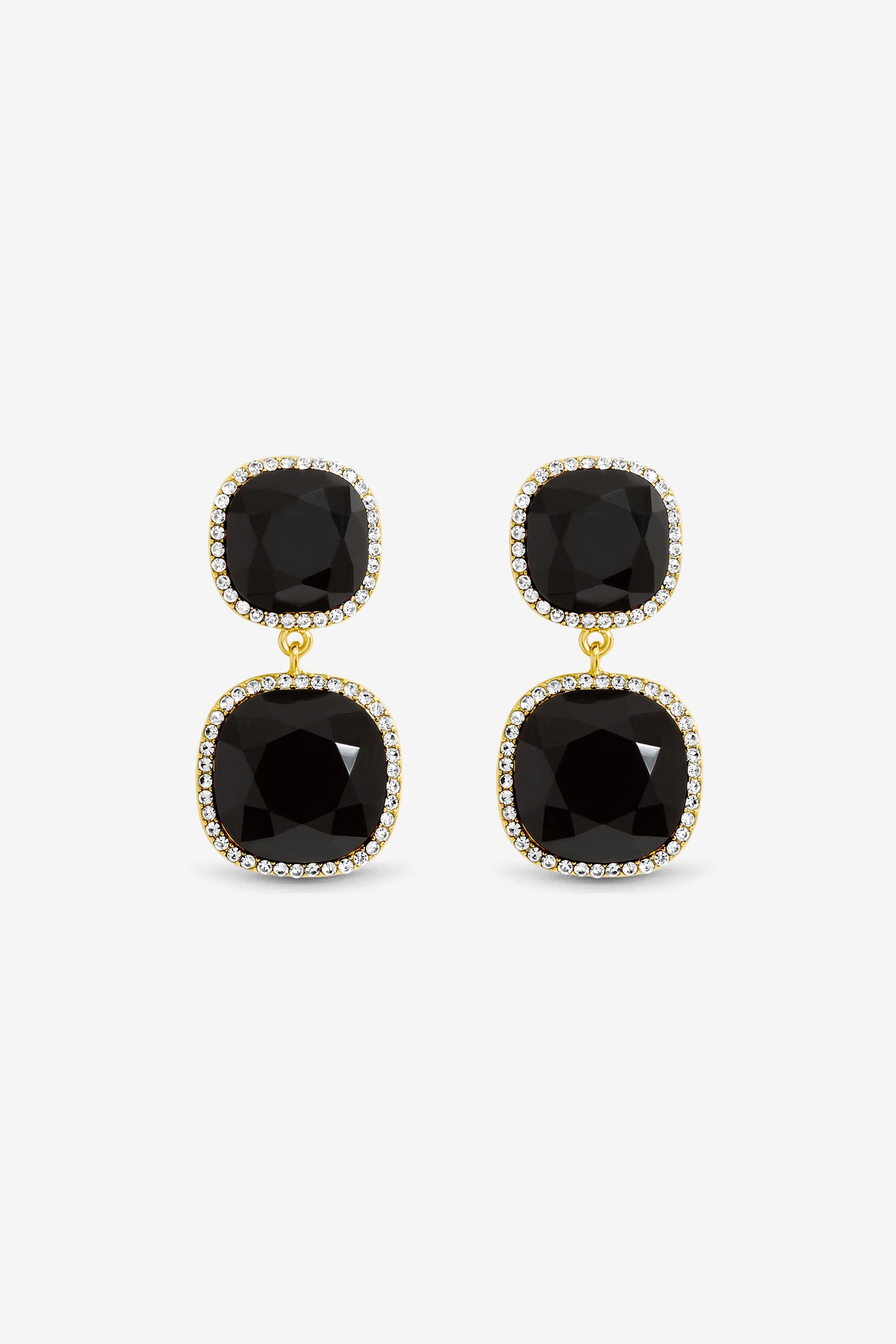 Jon Richard Gold Plated And Jet Double Drop Halo Earrings